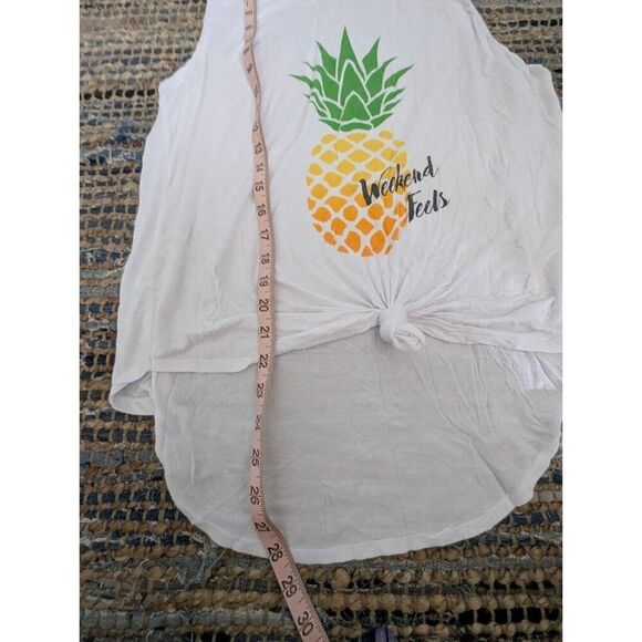 White Sleeveless Tank Top Pineapple XL Tie Front Casual Soft Beachy - Picture 3 of 6